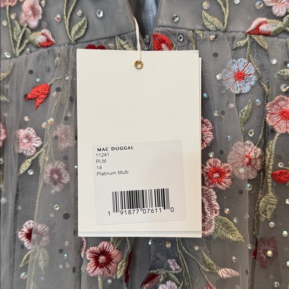 NWT Mac Duggal Embroidered Illusion High Neck Long Sleeve A Line Gown Size 14 - Picture 12 of 12